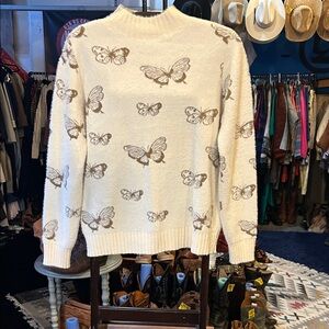 Sioni Cream and Brown Butterfly Sweater